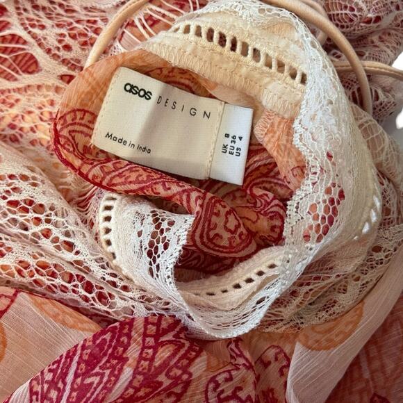 ASOS Paisley Flounce Tiered Mini Dress Lace & Ruffle Size 4 - Picture 12 of 12